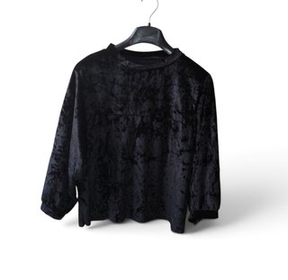 Black crushed velvet long-sleeve Italian blouse