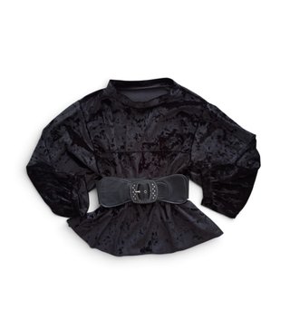Black crushed velvet long-sleeve Italian blouse