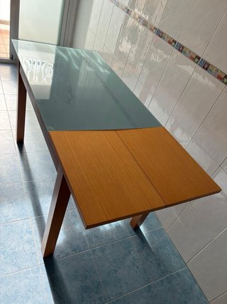 Mesa de cocina extensible cristal y madera
