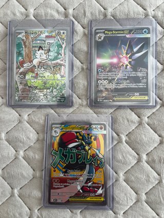 Lote 3 Cartas Pokémon Mega-Starmie EX, Meowth, Meg
