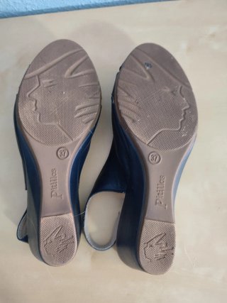 Sandalias Pitillos Talla 37 Azul Marino y Blanco