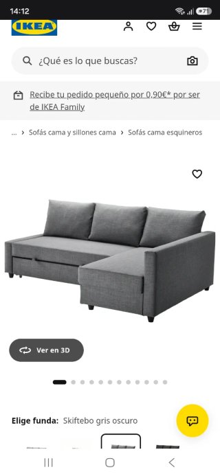 Sofá Chaiselongue 3 Plazas Friheten Ikea Gris