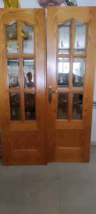 2 Puertas Madera Cristal Nogal