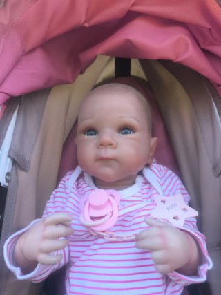 Muñeca reborn bebé con carrito y accesorios