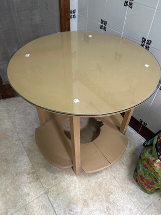 Mesa redonda madera y cristal