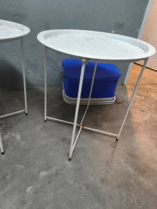 Pareja Mesas Auxiliares Plegables Metal Blanco