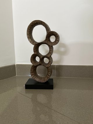 Escultura Decorativa Anillos Metal Madera