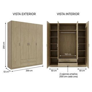 Armario 4 puertas 2 cajones 280€