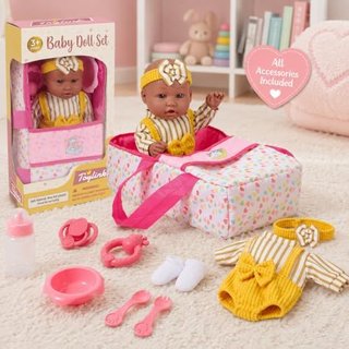 Muñeca bebé 30cm con cuna y accesorios vamei
