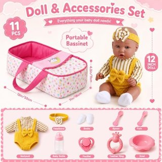 Muñeca bebé 30cm con cuna y accesorios vamei