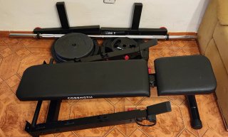 Banco de pesas con rack plegable + 90kg discos