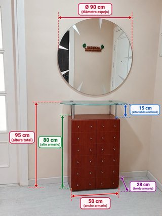 Mueble recibidor madera y cristal