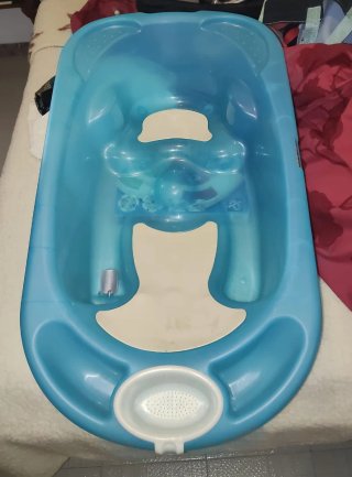 Bañera bebé azul con soporte