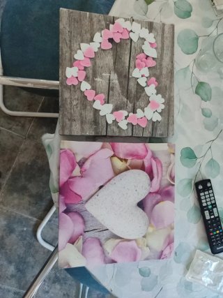 Cuadros Corazones Madera y Piedra 30x30