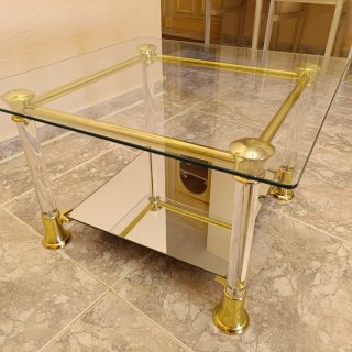 Mesa de centro cristal y metal dorado