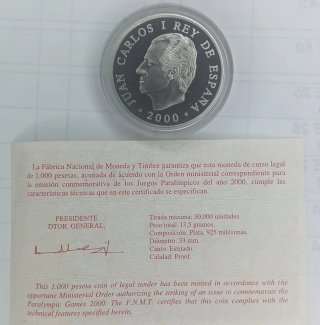 MONEDA 1000 PESETAS JUEGOS PARALÍMPICOS