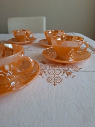 Juego Tazas Té Vintage Anchor Hocking Naranja