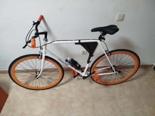 Bicicleta Fixie Blanca y Naranja, Talla L