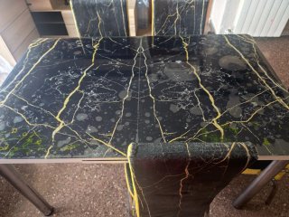 Mesa comedor y 6 sillas mármol negro