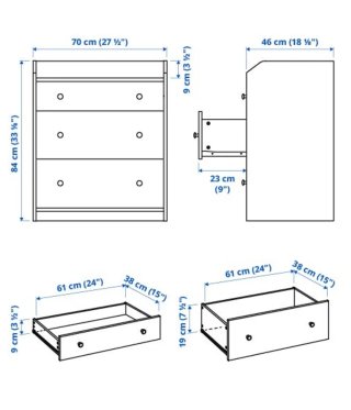 Cómoda blanca de madera con 3 cajones