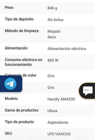 Aspirador UFESA 800W Sin Bolsa Portatil -