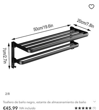 Toallero y estante de baño metal negro NUEVO