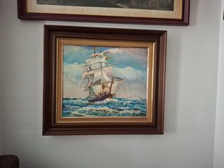 Cuadro Barco con marco de madera.