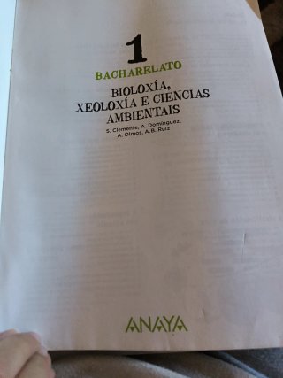 Libro 1° de Bachillerato, bioloxia. Anaya