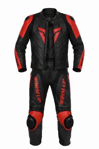 Mono de moto cuero negro y rojo