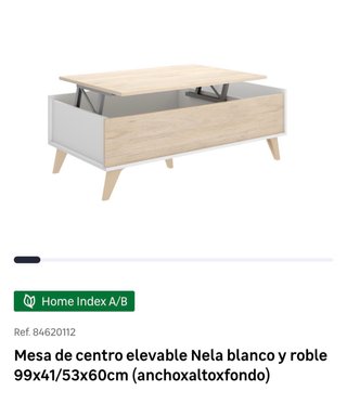 Mesa de centro elevable Nela blanco y roble
