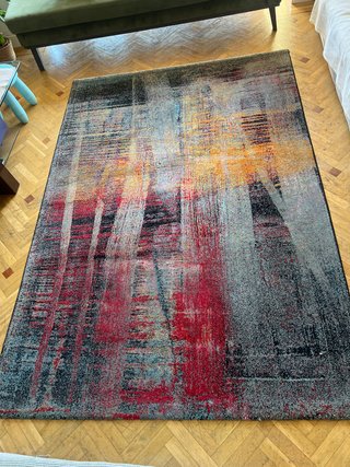 Alfombra diseño abstracto gris, naranja y rojo