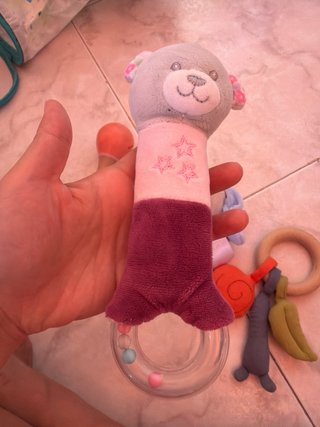 Lote 5 Juguetes Bebé Sonajero Peluche Madera
