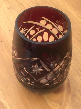 4 Vasos tallados en  Cristal Bohemia Rojo Rubi