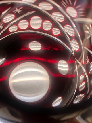 4 Vasos tallados en  Cristal Bohemia Rojo Rubi