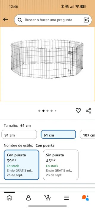 Parque para mascotas plegable 61cm alto.