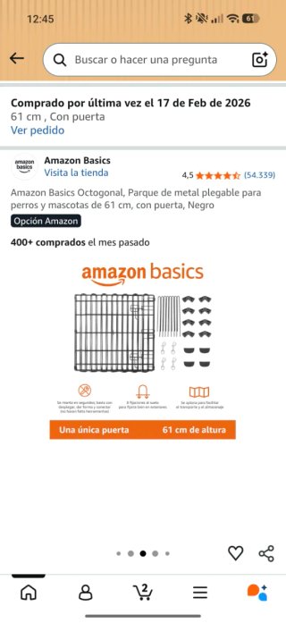 Parque para mascotas plegable 61cm alto.