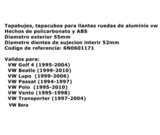 55mm Tapabujes Vw Centro de Llantas Ruedas