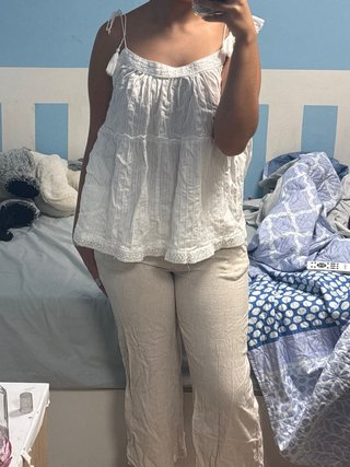 Pantalones de lino beige talla única
