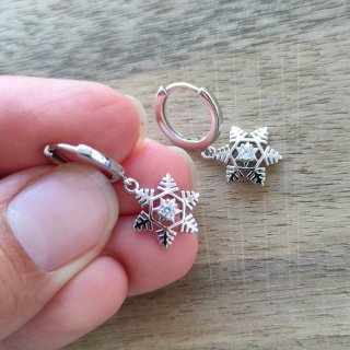 Pendientes Aro Copo Nieve Plata