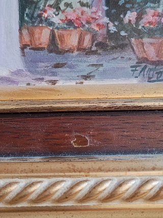Cuadro pintado a mano con marco dorado