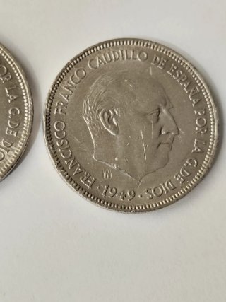 2 Monedas 5 Pesetas 1949 Franco Caudillo