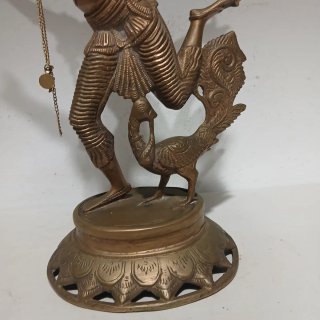 Escultura Hindú de Latón Bailarina con Pavo Real