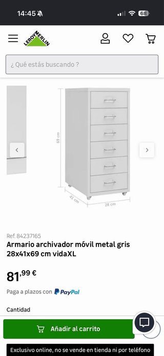 Armario archivador metal blanco 28x41x69 cm