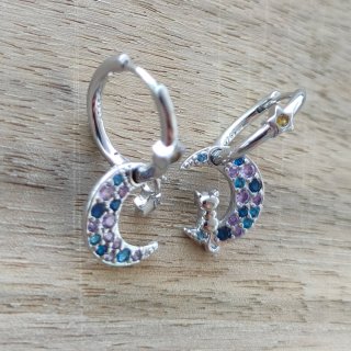 Pendientes de plata con luna y gato
