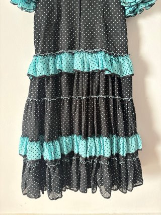 Vestido Flamenco Negro y Celeste Lunares