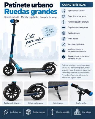 Patinete urbano ruedas grandes regulable