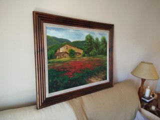 Cuadro paisaje amapolas madera