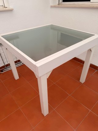 Mesa Terraza Aluminio Blanco y Cristal