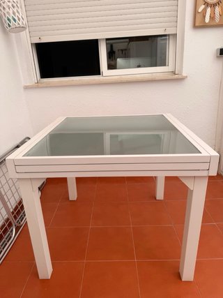 Mesa Terraza Aluminio Blanco y Cristal