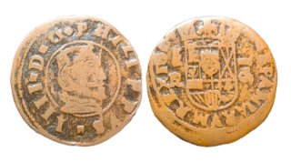 Moneda antigua Felipe IV 1664 Segovia 16 Maravedís